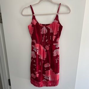 HURLEY Red and White Mixed Print Dress with Adjustable Strap Mini Dress S